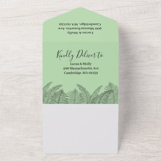 Invitation Tout En Un Sage Green Fern Mariage (Dehors)