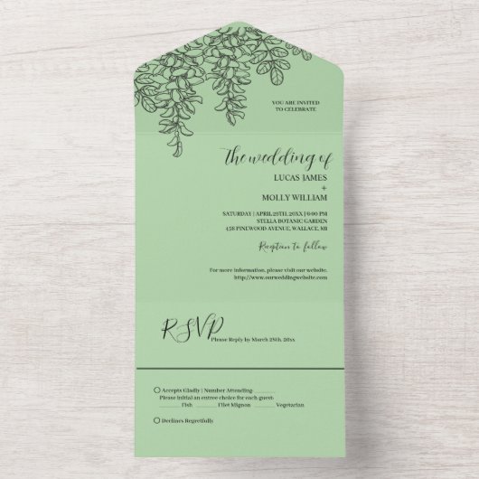 Invitation Tout En Un Sage Green Fern Mariage (À l'intérieur)
