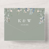 Invitation Tout En Un Sage Green Floral Greenery QR Code Mariage (Verso)