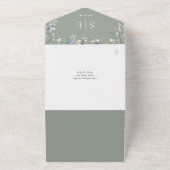 Invitation Tout En Un Sage Green Floral Monogramme QR Code Mariage (Dehors)