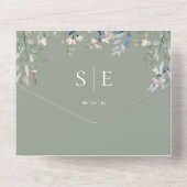 Invitation Tout En Un Sage Green Floral Monogramme QR Code Mariage (Verso)