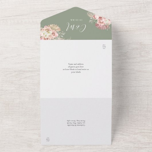 Invitation Tout En Un Sage Green Floral Pampas Grass Arch Mariage (Dehors)