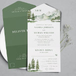 Invitation Tout En Un Sage Green Forest Mountain Rustic Nature Mariage<br><div class="desc">Surprenez vos proches avec cette invitation élégante,  avec des montagnes aquarelles et le texte personnalisé de votre choix. Ajoutez facilement vos détails en cliquant sur l'option "personnaliser".</div>