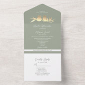 Invitation Tout En Un Sage Green Gold Lovebirds Wedding (À l'intérieur)