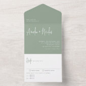 Invitation Tout En Un Sage Green Handwriting Modern Typography Wedding (À l'intérieur)