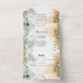 Invitation Tout En Un Sage Green Leaves and Gold Dust Wedding | (À l'intérieur)