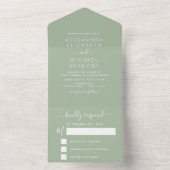 Invitation Tout En Un Sage Green Mariage Typographie moderne (À l'intérieur)