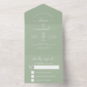 Invitation Tout En Un Sage Green Mariage Typographie moderne RSVP (À l'intérieur)
