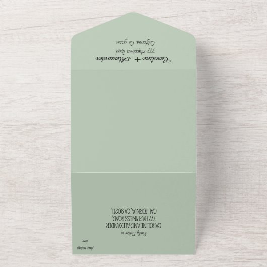 Invitation Tout En Un Sage Green Modern Simple QR Code Gras Photo (Dehors)