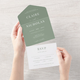 Invitation Tout En Un Sage Green Moderne Mariage élégant