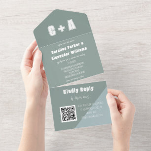 Invitation Tout En Un Sage Green Moderne QR Code Bold Élégant