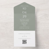 Invitation Tout En Un Sage Green Monogramme QR Code Mariage Date (À l'intérieur)