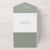 Invitation Tout En Un Sage Green Monogramme QR Code Mariage photo Date (Dehors)