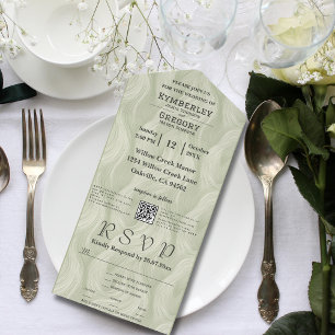 Invitation Tout En Un Sage Green Motif Abstrait Adresse e-mail Site Web