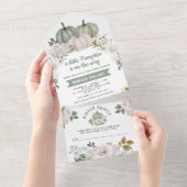 Invitation Tout En Un Sage Green Petit Citrouille Baby shower Floral Bla (Déchirure)