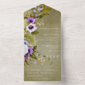 Invitation Tout En Un Sage Green & Purple Floral Dîner Moderne (À l'intérieur)