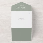 Invitation Tout En Un Sage Green QR Code Art Déco Monogramme Mariage (Dehors)