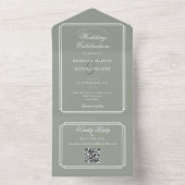 Invitation Tout En Un Sage Green QR Code Art Déco Monogramme Mariage (À l'intérieur)