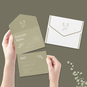 Invitation Tout En Un Sage Green Simple Mariage moderne