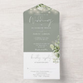 Invitation Tout En Un Sage Green String Lights Verdure Monogramme Mariag (À l'intérieur)