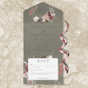 Invitation Tout En Un Sage Green Vintage Floral Wreath Pas de dîner