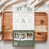 Invitation Tout En Un Sage Greenery Gold Ampersand QR Code Mariage