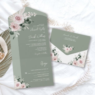 Invitation Tout En Un Sage Greenery Rose Floral Dusty Rose Mariage