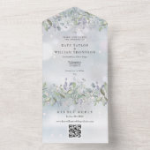 Invitation Tout En Un Sage Lilac Floral Monogramme QR Code Mariage hiver (À l'intérieur)