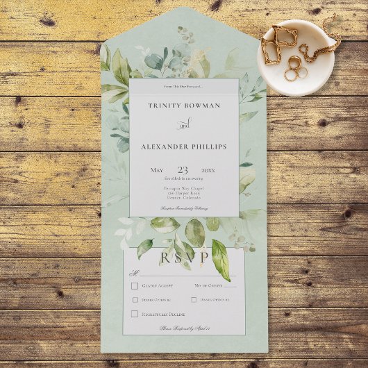 Invitation Tout En Un Sage rustique Dîner de verdure naturelle