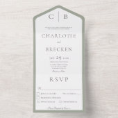 Invitation Tout En Un Sage vert et blanc Monogramme Dîner minimal (À l'intérieur)