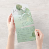 Invitation Tout En Un Sage Vert Moderne Eucalyptus Dîner (Déchirure)
