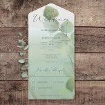 Invitation Tout En Un Sage Vert Moderne Eucalyptus Pas De Dîner<br><div class="desc">DISPONIBLE AVEC OU SANS CODE QR À SCANOR AVEC OPTIONS DE SÉLECTION DE DÎNER. Ce design a un arrière - plan de lave à l'ombre douce vert aquarelle avec une seule branche d'eucalyptus à tige doré. Fraîche et belle ! Ajoutez un code QR à votre invitation afin que les clients...</div>