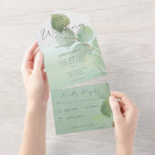 Invitation Tout En Un Sage Vert Moderne Eucalyptus Pas De Dîner (Déchirure)