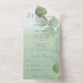 Invitation Tout En Un Sage Vert Moderne Eucalyptus Pas De Dîner (À l'intérieur)