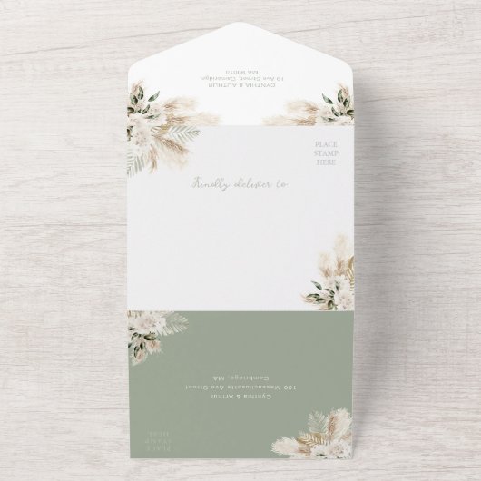 Invitation Tout En Un Sage vert pampas herbe aquarelle mariage floral (Dehors)