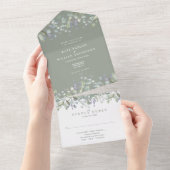 Invitation Tout En Un Sage Vert Sage Et Lilac Floral Mariage Monogramme (Déchirure)