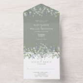 Invitation Tout En Un Sage Vert Sage Et Lilac Floral Mariage Monogramme (À l'intérieur)