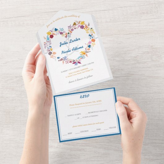 Invitation Tout En Un Saint-Valentin Fleurs d'amour Fleurir Mariage (Déchirure)