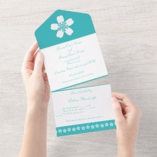 Invitation Tout En Un Sakura de charme en turquoise