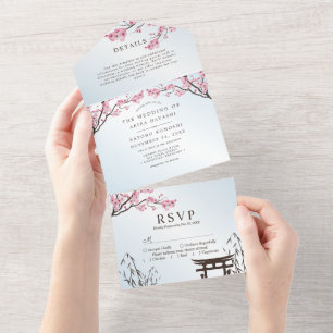 Invitation Tout En Un Sakura Fleur de Cerisier Japonaise Mariage Tout Je