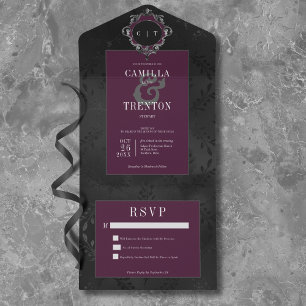 Invitation Tout En Un Satin floral noir gothique sombre Pas de dîner