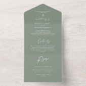 Invitation Tout En Un sauge vert blanc simple élégant script mariage (À l'intérieur)