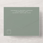 Invitation Tout En Un sauge vert blanc simple élégant script mariage (Verso)
