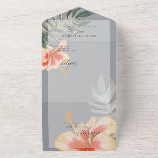 Invitation Tout En Un Scarlet Tropical Jaune Hibiscus Fern Mariage (Dehors)
