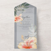 Invitation Tout En Un Scarlet Tropical Jaune Hibiscus Fern Mariage (À l'intérieur)