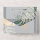 Invitation Tout En Un Scarlet Tropical Jaune Hibiscus Fern Mariage (Verso)