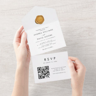 Invitation Tout En Un Sceau de cire d'or design moderne QR Code RSVP Mar
