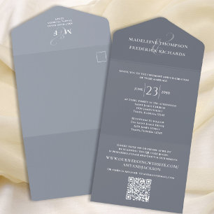 Invitation Tout En Un Sceau élégant et envoyer Dusty Blue Mariage