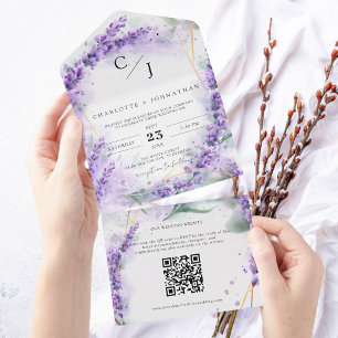 Invitation Tout En Un Sceau rustique Lavender élégant et envoyer Mariage