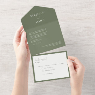 Invitation Tout En Un Sceau vert foncé moderne Envoyer Mariage